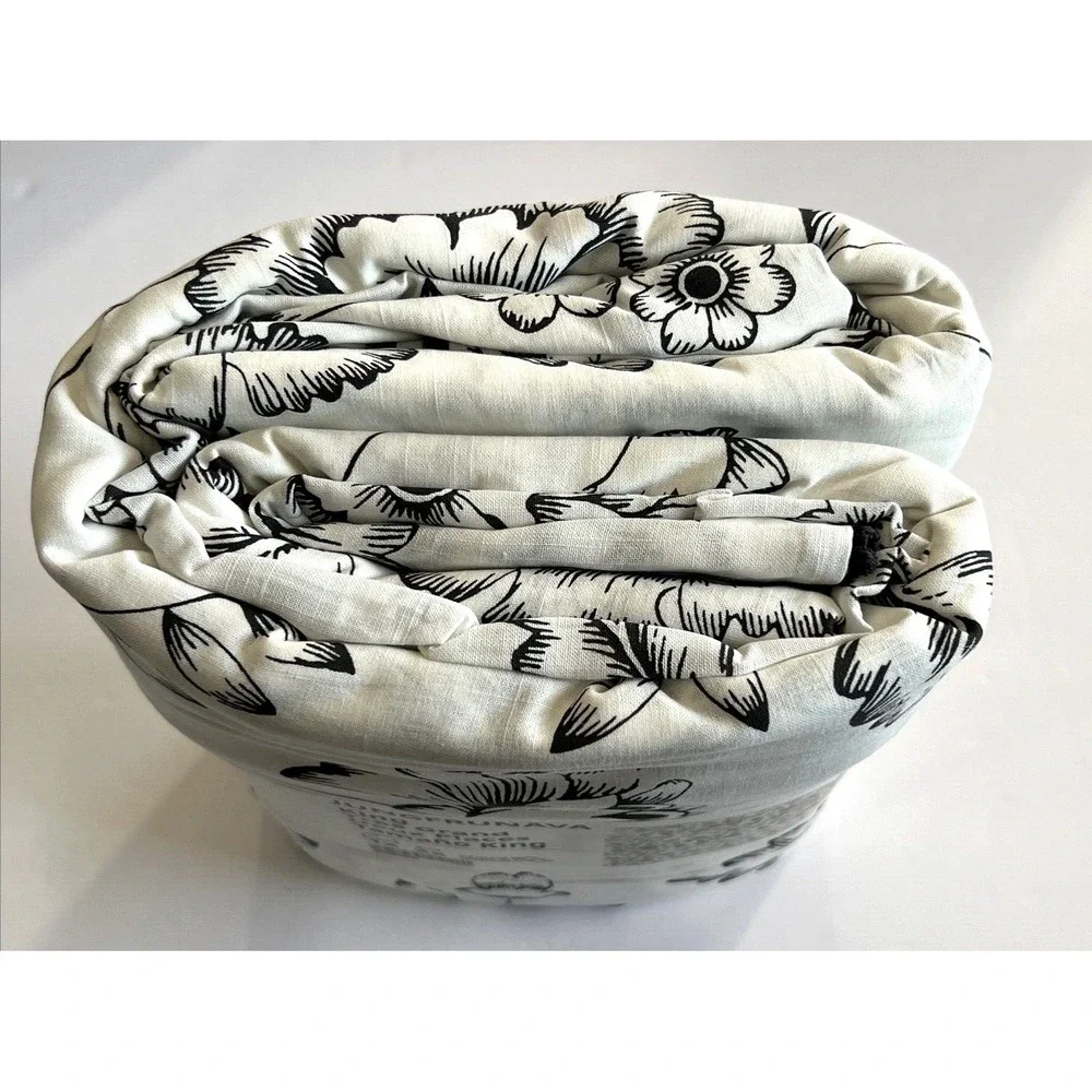 Ikea JUNGFRUNAVA King Duvet Cover + 2 Pillowcases Set White/Gray Floral